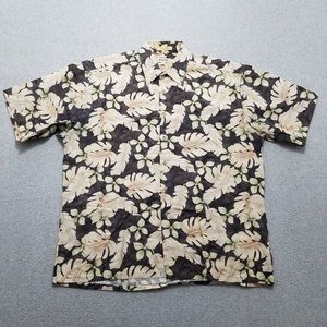 Campia Moda Shirt Mens Large Brown Floral Hawaiian Button Up Short Sleeve Casual